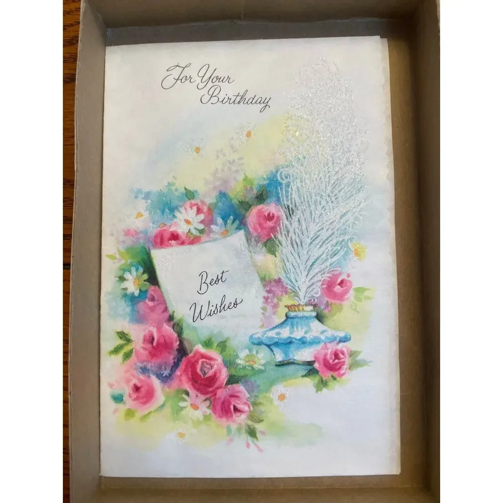 11 Vintage 1950s Greeting Cards Envelopes Original Box Glitter Unused MCM